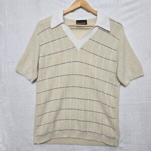 Lahmar Vintage 60s 70s Prep Countryclub Grandpa Plaid Knit Golf Polo Sweater M